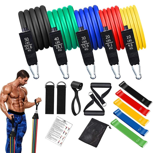 Workout Bar & Resistance Bands Set Plates-Yoga Pull Rope Home Gym Trainer