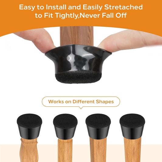 16Pcs Chair Leg Protectors – Anti-Slip Silicone Felt Covers for Hardwood Floors