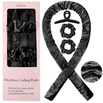 4-Pc Silk Heatless Curling Gift Kit – Love-Print Rods and Satin Headband