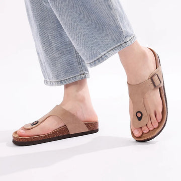 Women’s Cork Sandals – Open-Toe Flats with Adjustable Buckle