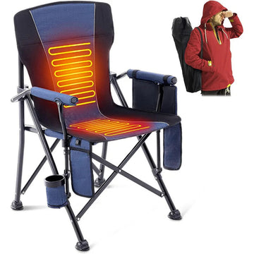Heated Folding Camping Chair – Portable Heavy-Duty with Cup Holder