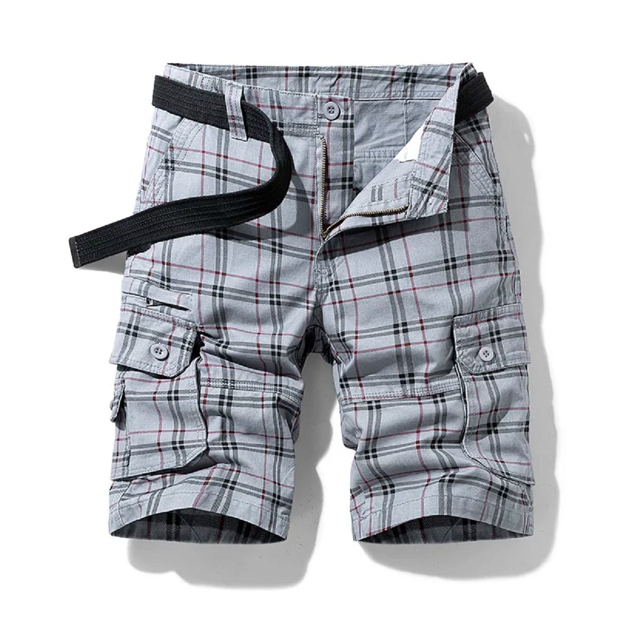 thumbnail image 2 of Men's Plaid Cargo Shorts - Lightweight Checkered Multi-Pocket Casual Shorts By DBFL 2 of 5