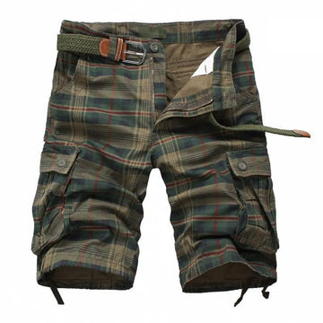 Men’s Plaid Beach Shorts – Casual Summer Military-Style Short Pants
