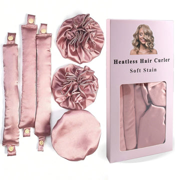 3-Pcs Satin Heatless Curling Rod Set – Overnight Headband And Caps for Long Hair