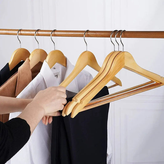 Wooden Coat Hangers (30 Pcs) – Clothes and Suit Hangers with Trouser Bar