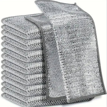 Steel Wire Cleaning Cloths – Double-Layer Silver Fibre Dishcloths for Kitchen Cleaning