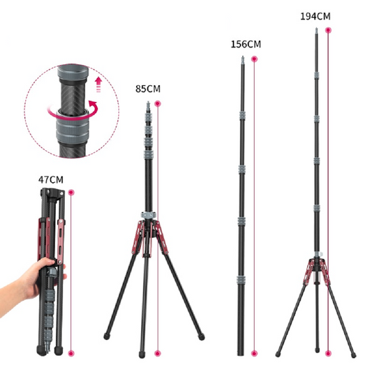 1.9M carbon fibre lighting stand portable tripod photography