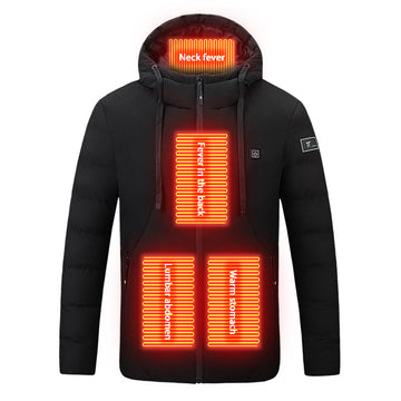 4 Areas Smart Heating Cotton Electric Hooded Jacket BLXCK NORWAY™