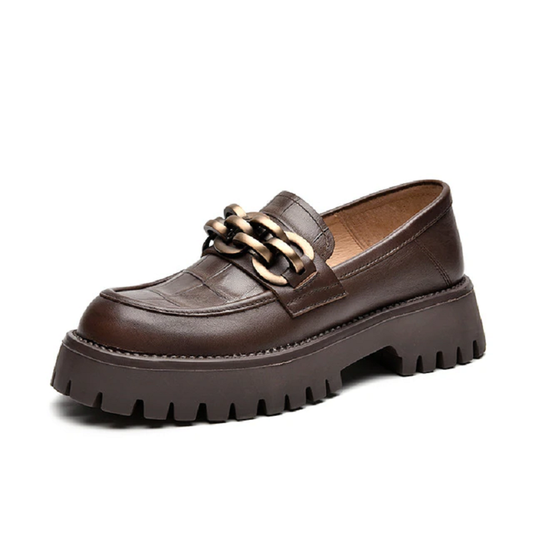 Handmade Chunky Loafers Genuine Cow Leather Platform Women Shoes BLXCK NORWAY™
