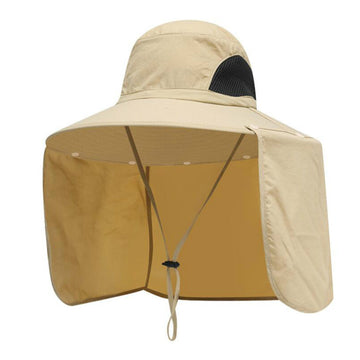 Wide brim bucket hat with neck cover