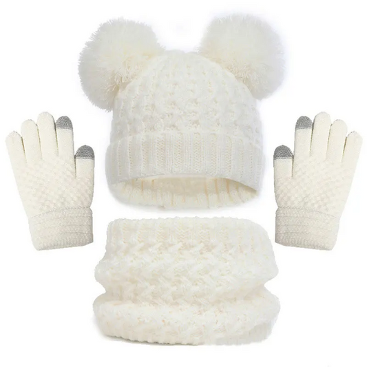 Children's Winter Warm Knit Beanie Hat Neck Scarf Gloves