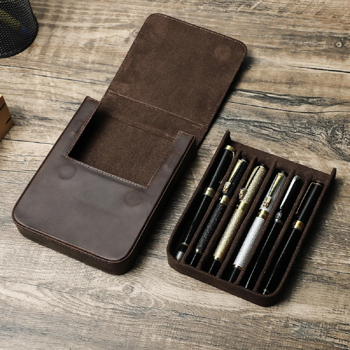 Handmade Pen Case Vintage Leather Pen Storage