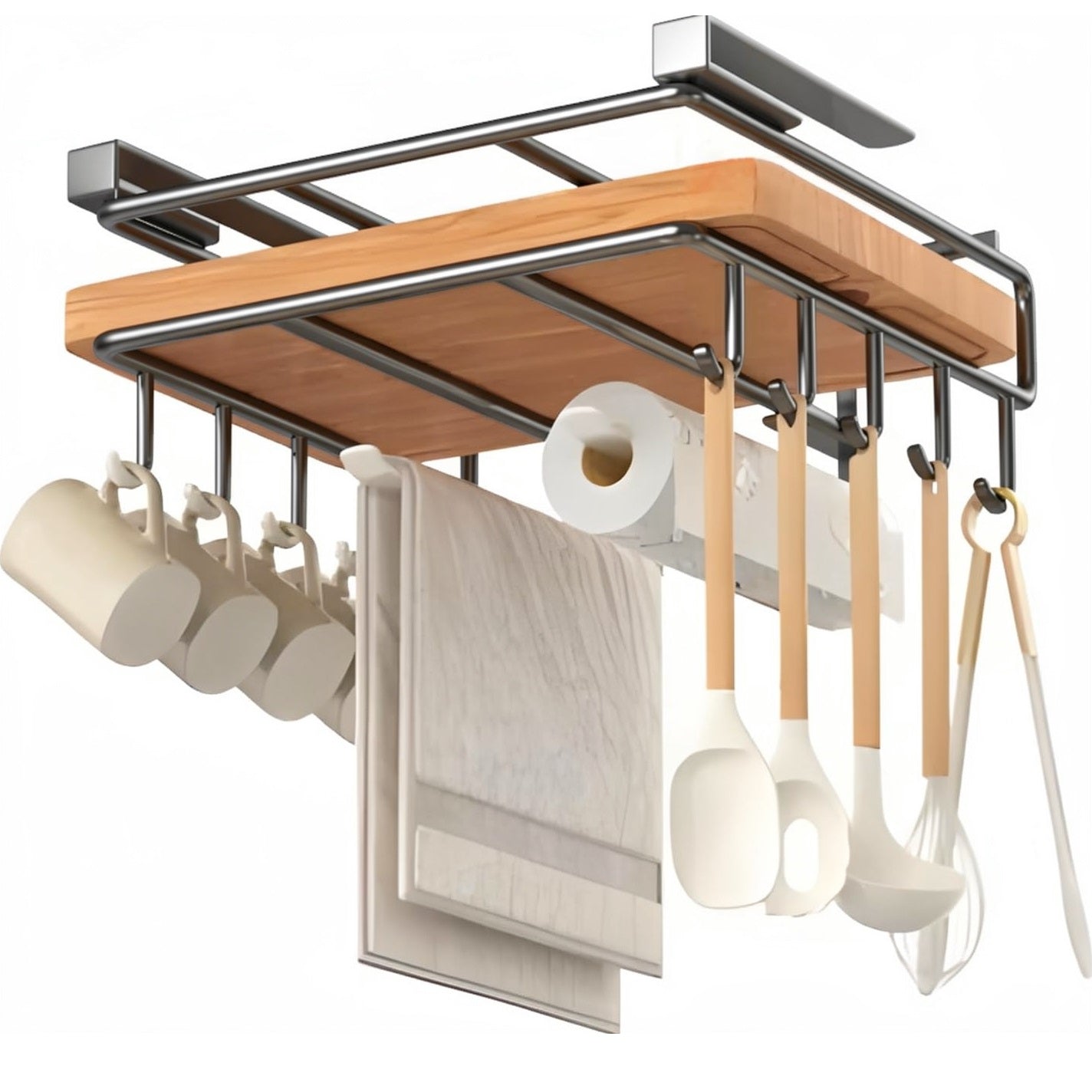 Stainless Steel Kitchen Hanging Rack – Wall-Mounted Storage Shelf with