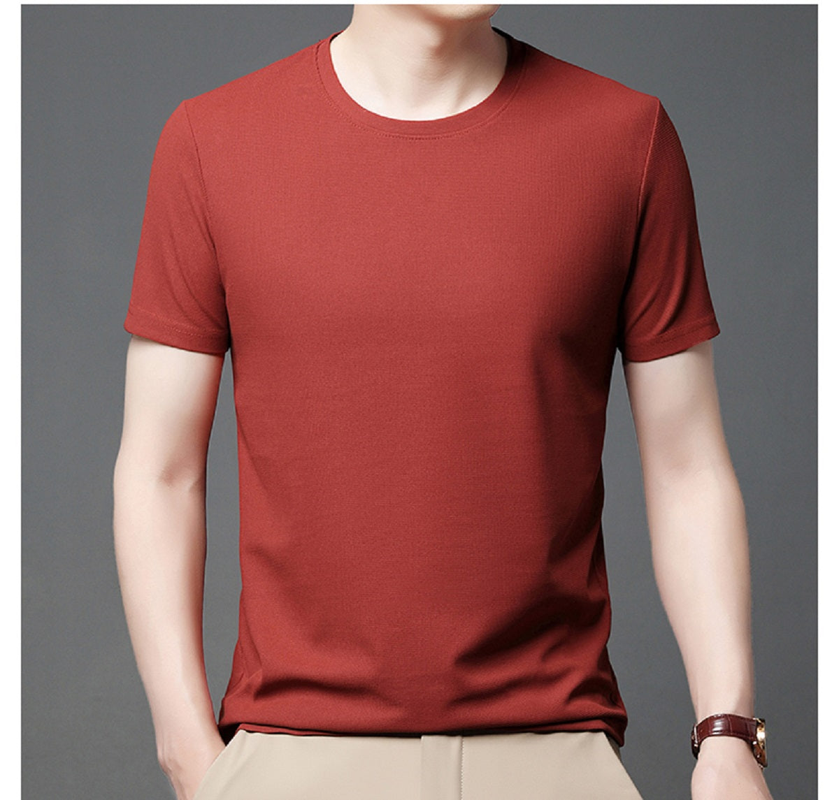 Summer Waffle Round Neck Short Sleeved T-shirt for Men