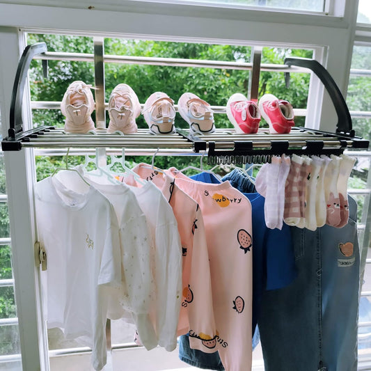 Portable Folding Balcony Drying Rack – Retractable with Sock Clips