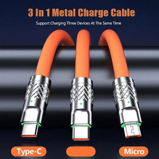 3 In 1 Fast Charging Cable Cord For iPhone USB Type C