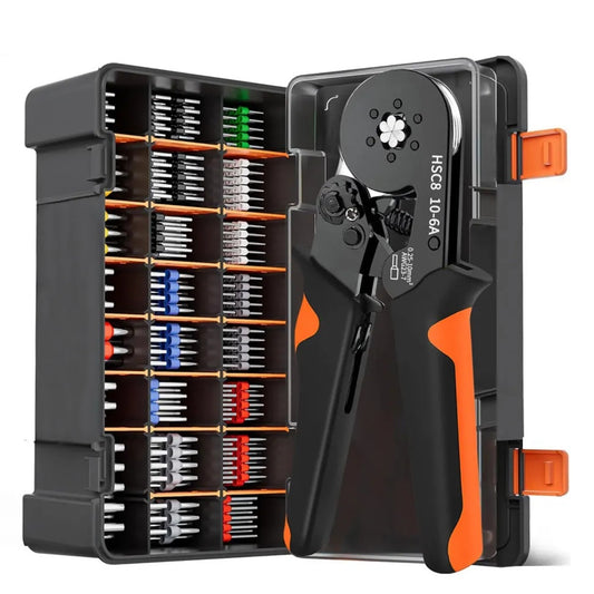 Self-Adjusting Ratchet Ferrule Crimping Tool Kit with Wire Terminal Sleeves