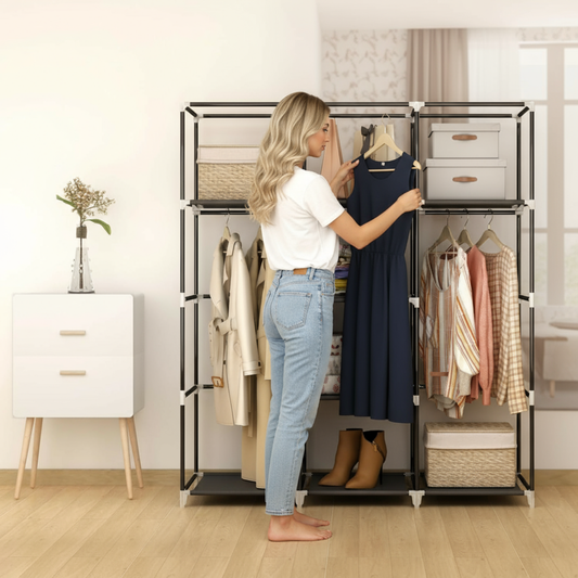 Portable Wardrobe – Non-Woven Fabric Storage Closet with Shelves