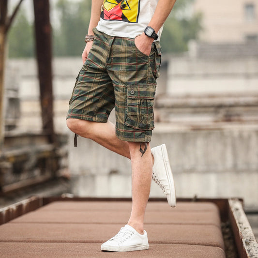 Men’s Plaid Beach Shorts – Casual Summer Military-Style Short Pants