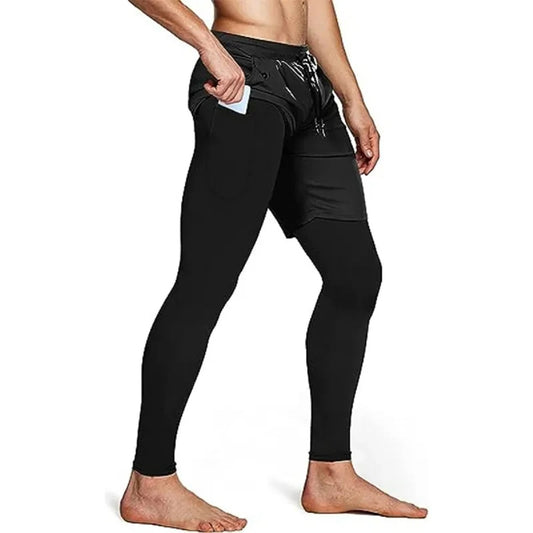 Men’s 2-in-1 Compression Running Pants – Double-Layer Gym Joggers