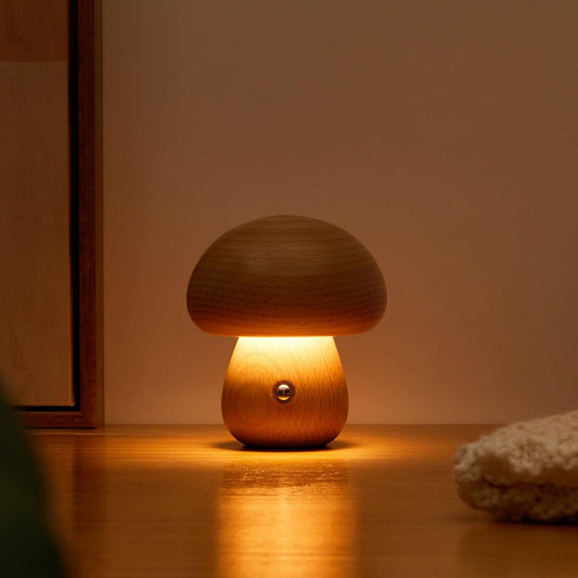 Led Wooden Cute Mushroom Table Lamp