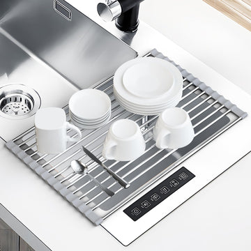 Stainless Steel Folding Dish Drying Rack – Over-Sink Roll-Up Drain Pad and Heat-Resistant Mat