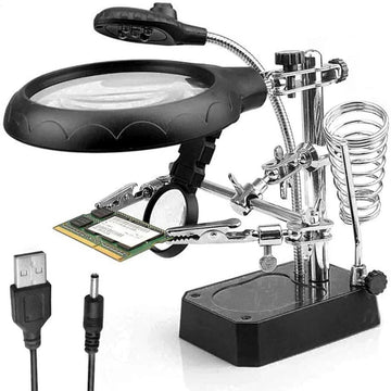 3-in-1 LED Magnifying Glass with Helping Hands & Soldering Iron Stand