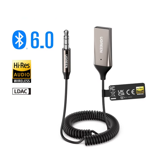 Bluetooth 6.0 Car AUX Adapter – Crystal-Clear Wireless Audio & Hands-Free Calling