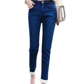 Women’s Winter Pencil Jeans – High-Waist Lambwool Lined Skinny Denim