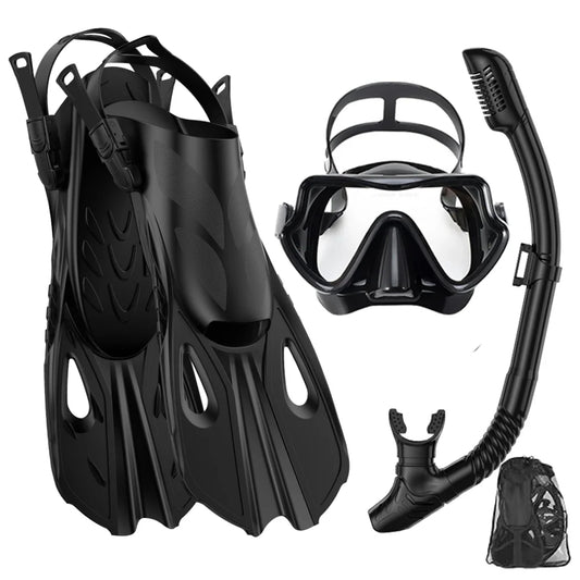 Adult Snorkel Mask Fin Set Panoramic Dive Mask with Dry Top Snorkel & Travel Bag