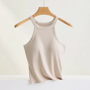 Women’s Halter Neck Camisole with Built-In Bra Stretch Slim-Fit Breathable Top
