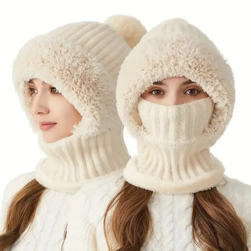 Thermal Fleece Cycling Beanie – Windproof Knit Hat with Ear Covers Neck Warmer