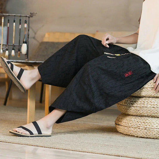 Men’s Japanese Kimono Shorts – Linen Wide-Leg Pants