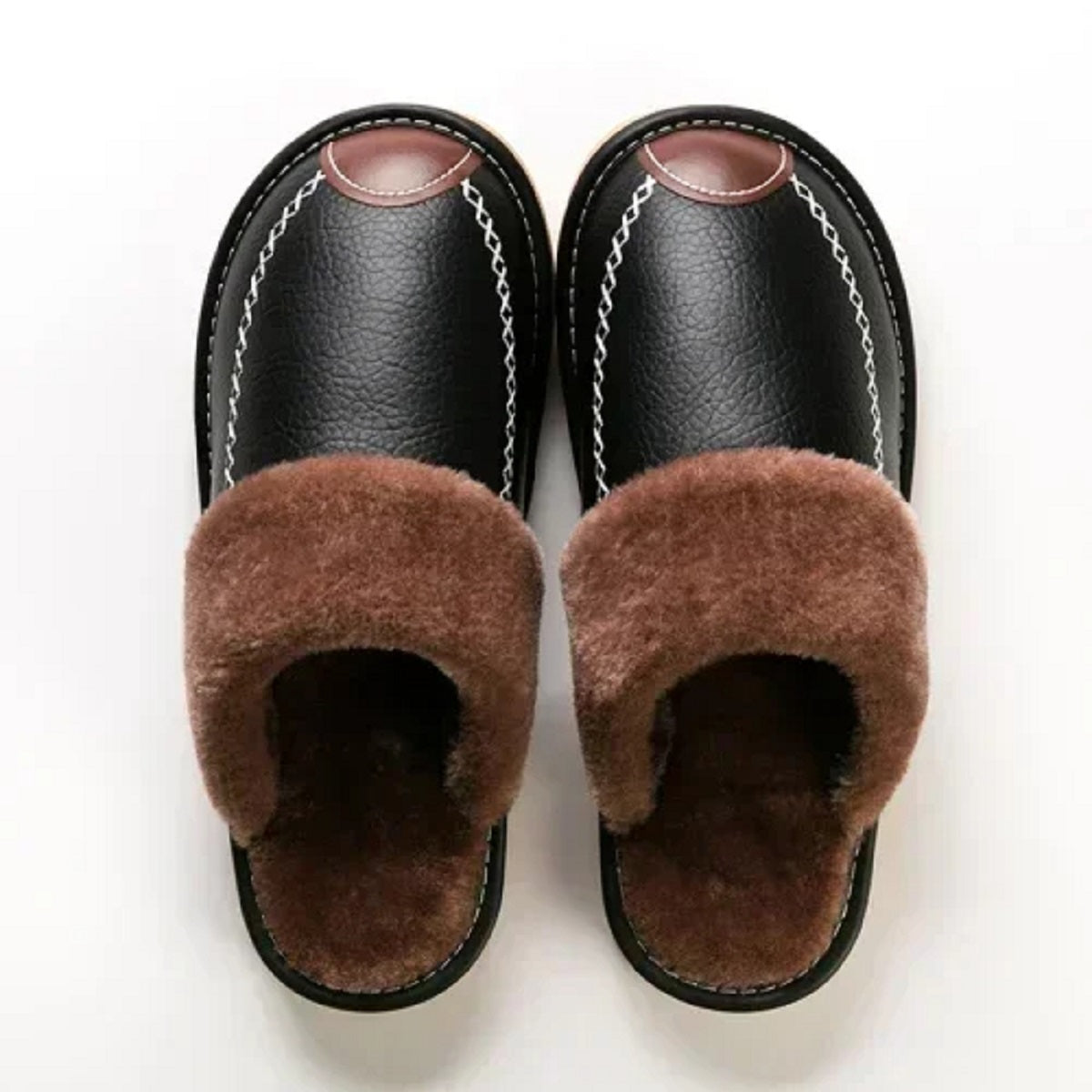 Men's Winter Warm Thick Plus Velvet Leather Slippers