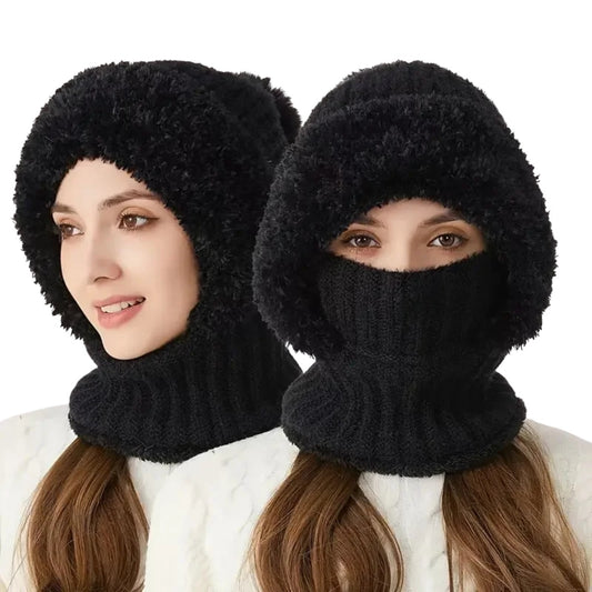 Thermal Fleece Cycling Beanie – Windproof Knit Hat with Ear Covers Neck Warmer