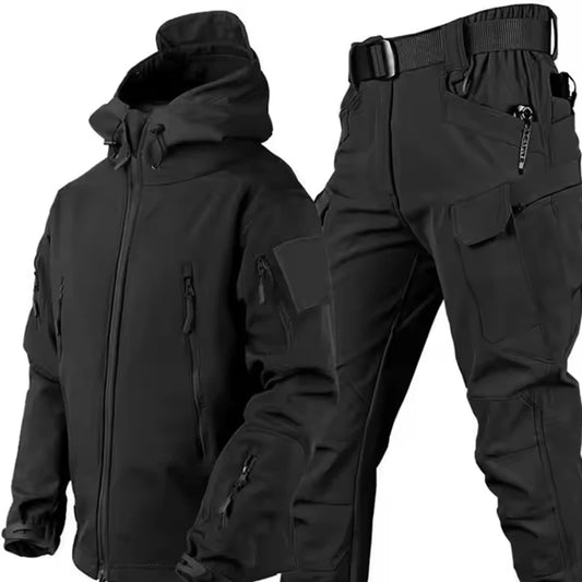 Men’s Winter Tactical Jacket Set – Waterproof Softshell with Fleece Lining and Cargo Trousers