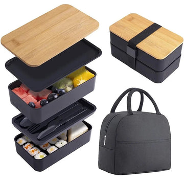 2-Tier Bento Lunch Box with Cutlery Microwave & Dishwasher Safe Food Container