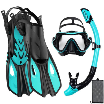 Adult Snorkel Mask Fin Set Panoramic Dive Mask with Dry Top Snorkel & Travel Bag