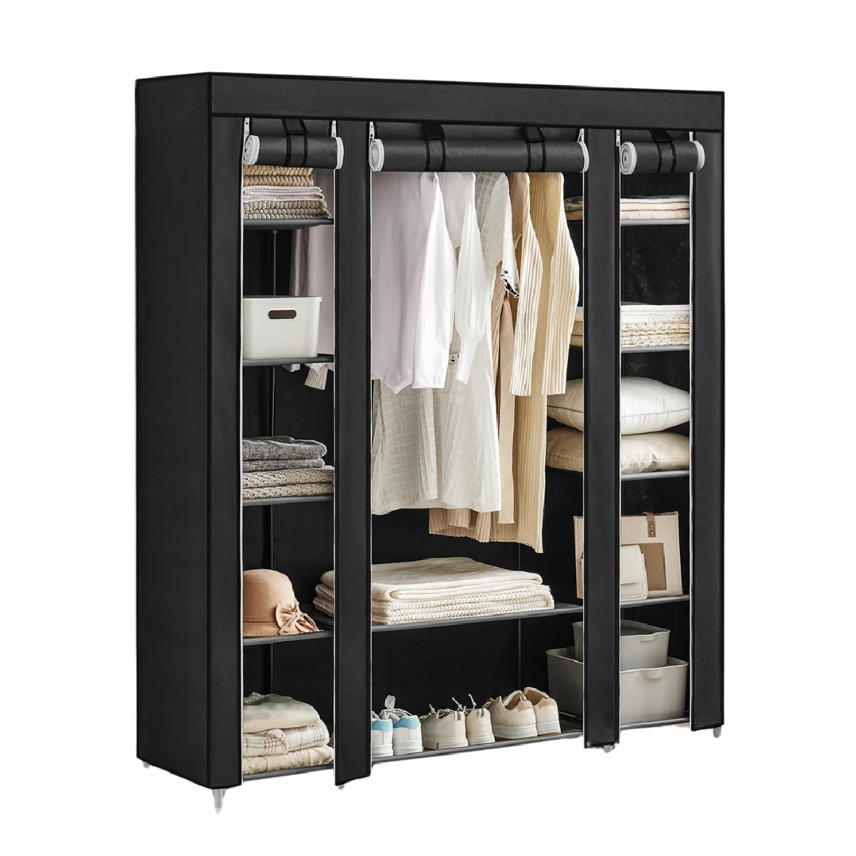 Portable Closet Wardrobe – Clothes Rail with Fabric Cover and Storage