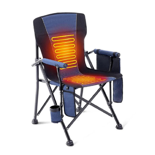 Heated Folding Camping Chair – Portable Heavy-Duty with Cup Holder