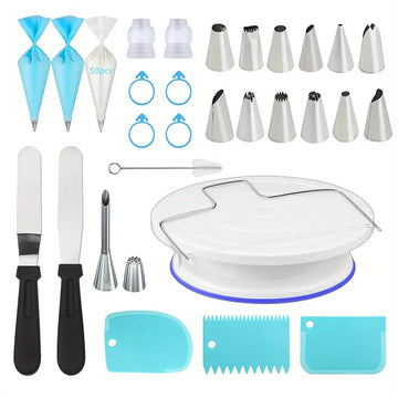 80-Piece Cake Decorating Set – Non-Slip Turntable with Piping Tips & Tools