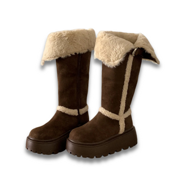 Women’s Winter Snow Boots – Fur Lined Platform Flats Vintage Long Booties