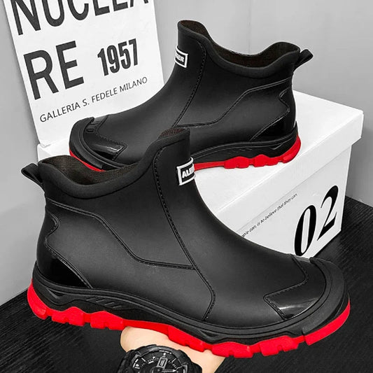 Men’s Waterproof Ankle Rain Boots – Warm Anti-Slip Rubber