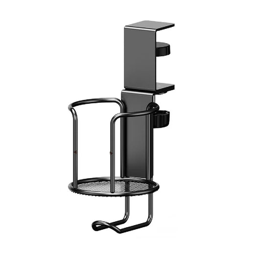 2-in-1 No-Drill Desk Cup Holder – Adjustable 360° Rotating Clamp Stand