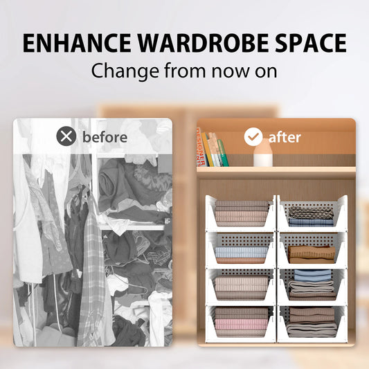 4-Pack Wardrobe Organiser – Stackable Folding Plastic Storage Baskets