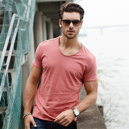 5-Pack Men’s Slim Fit V-Neck T-Shirts – Cotton Solid Color Summer Tees