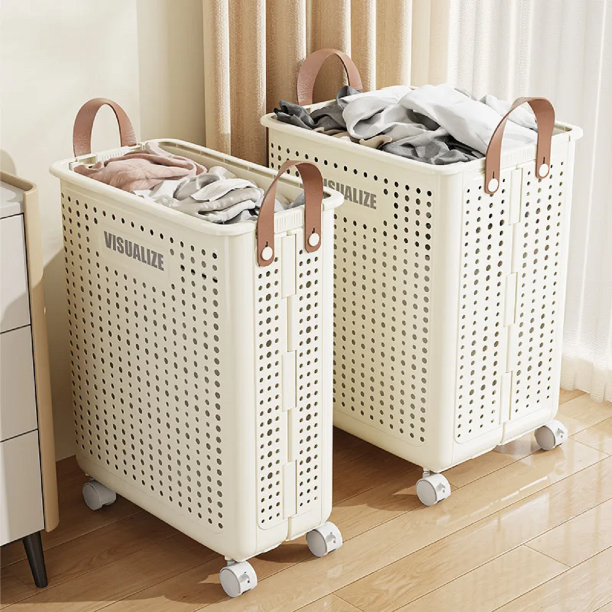 Portable Storage Folding Laundry Basket with Wheels