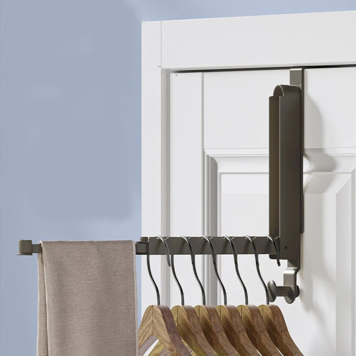 Aluminium Folding Door Rack – Telescopic Multi-Function Hook No-Drill Home Organiser
