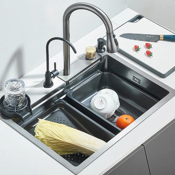 304 Stainless Waterfall Kitchen Sink – Single-Bowl Overmount
