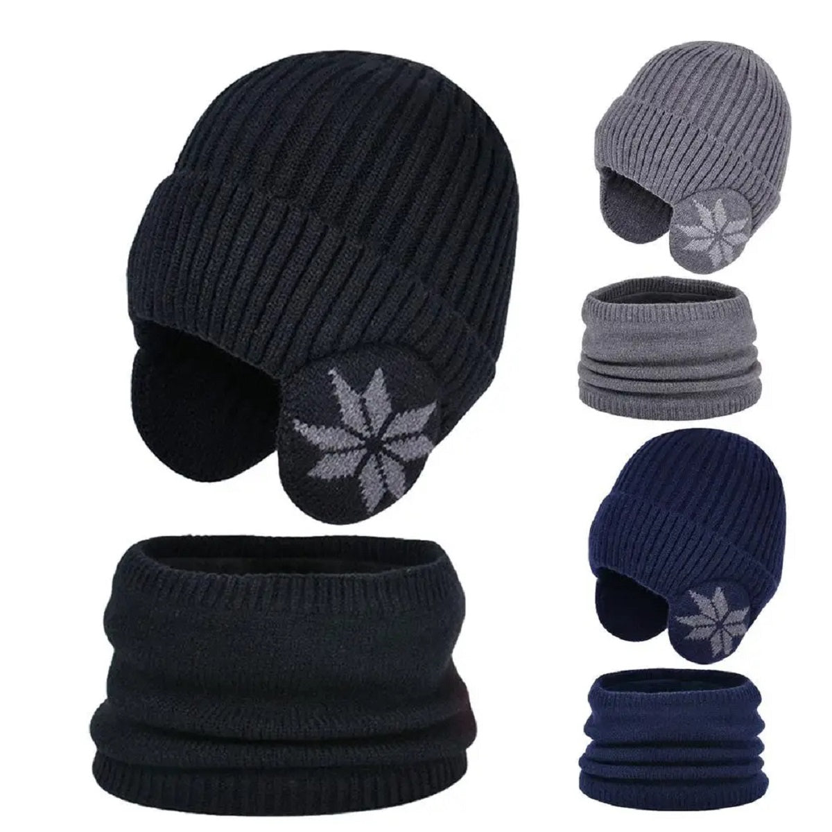 2 in 1 Heated Winter Knitted Cap Neck Warmer Beanie Hat Scarf